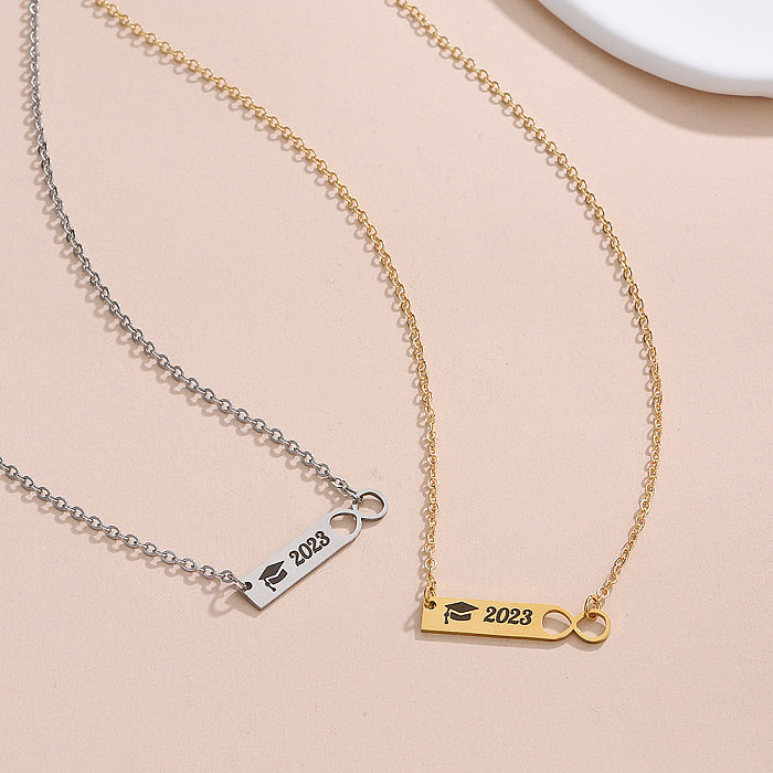 Simple Style Trencher Cap Number Stainless Steel  Plating Necklace