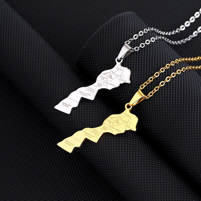 Modern Style Simple Style Map Letter Stainless Steel  Plating 18K Gold Plated Pendant Necklace Long Necklace