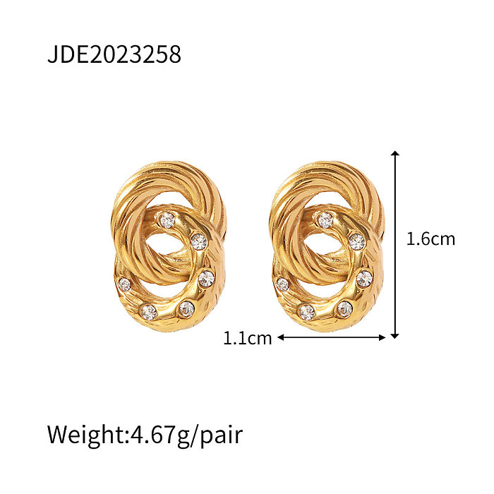 Vintage Style Geometric Stainless Steel  Gold Plated Zircon Earrings 1 Pair