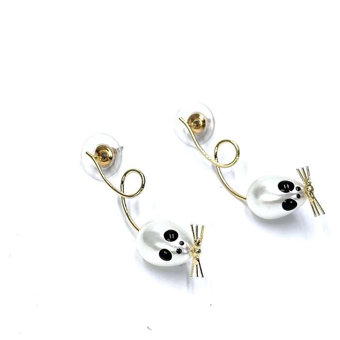 1 Pair Funny Animal Inlay Stainless Steel  Artificial Gemstones Ear Studs
