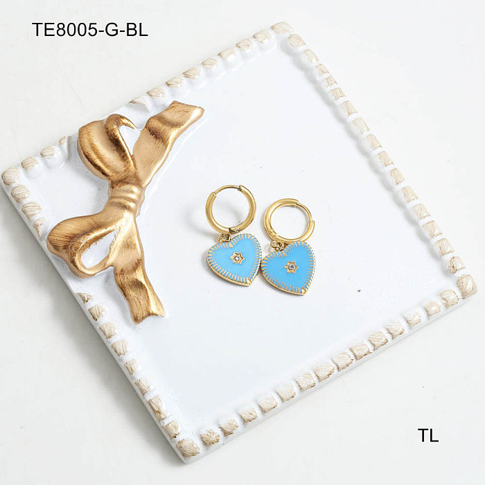 1 paire de boucles d'oreilles pendantes en acier inoxydable plaqué or 18 carats, Style Simple et élégant, en forme de cœur