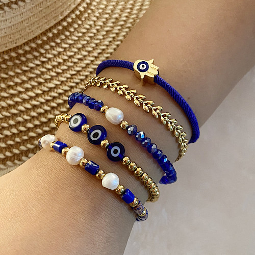 Bracelets en perles de pierre naturelle, œil rétro, en acier inoxydable, cristal artificiel, vente en gros