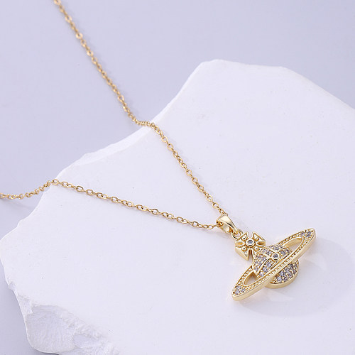 Simple Style Solid Color Stainless Steel  Plating Inlay Zircon 18K Gold Plated Pendant Necklace