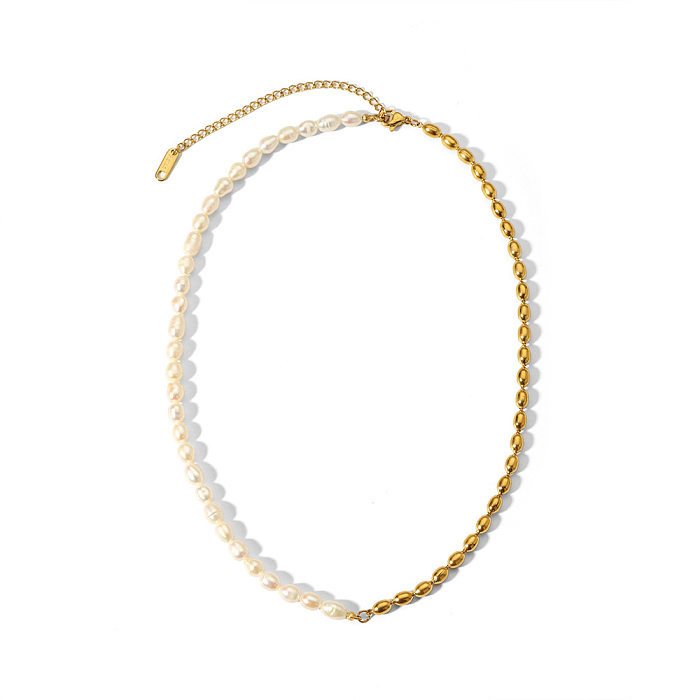 Style baroque Style britannique bloc de couleur acier inoxydable perles baroques placage de perles collier plaqué or 18 carats