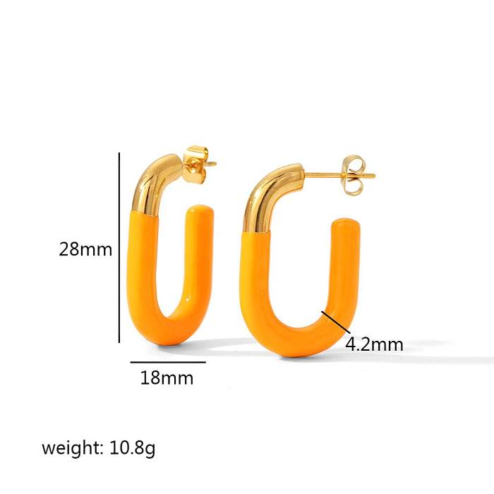 1 paire de boucles d'oreilles créoles plaquées or 18 carats, Style Simple, en forme de U, placage de polissage, en acier inoxydable