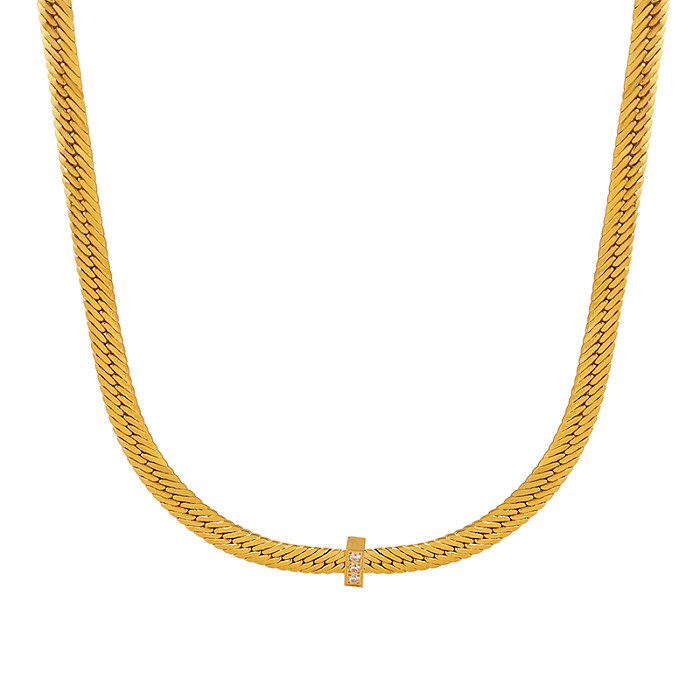Venta al por mayor Collar de circón chapado en oro de acero inoxidable cuadrado de estilo vintage de 18 quilates