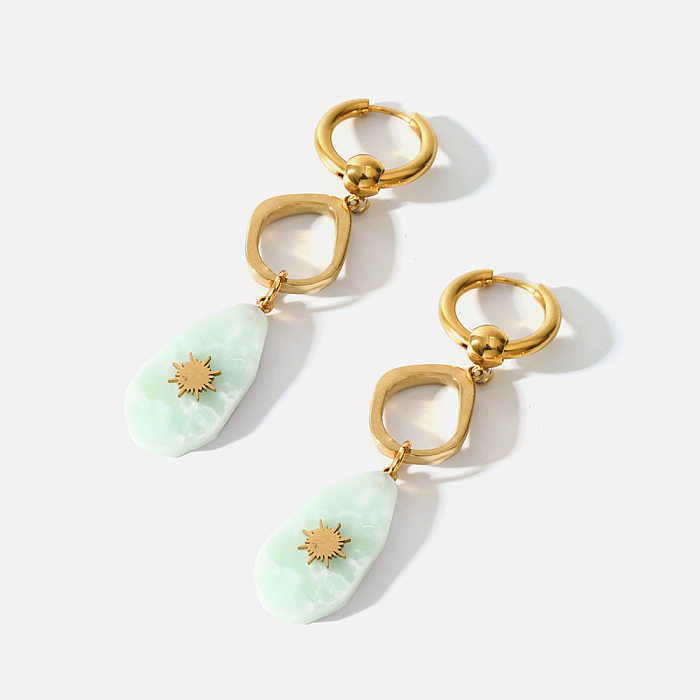 1 Paar elegante, romantische Sonnen- und Wassertropfen-Ohrringe aus Edelstahl mit Natursteinbeschichtung und 18 Karat vergoldet