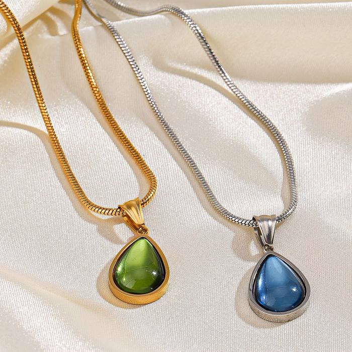 Retro Water Droplets Stainless Steel  Plating Inlay Zircon Pendant Necklace