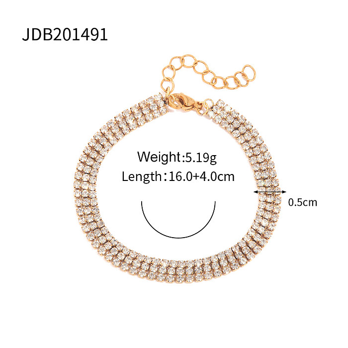 1 Piece INS Style Round Stainless Steel Plating Inlay Artificial Diamond Bracelets