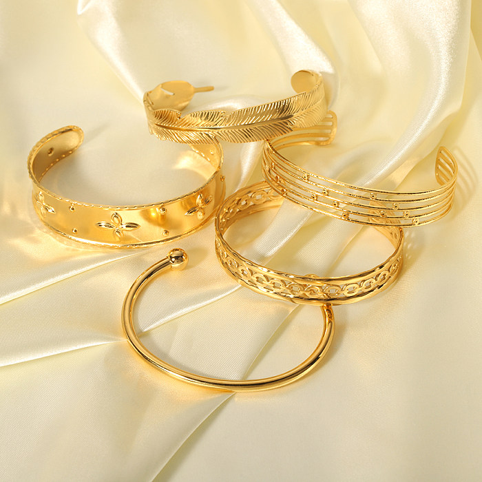 Elegant Streetwear Animal Leaf Stainless Steel 18K Gold Plated Wristband Bangle In Bulk