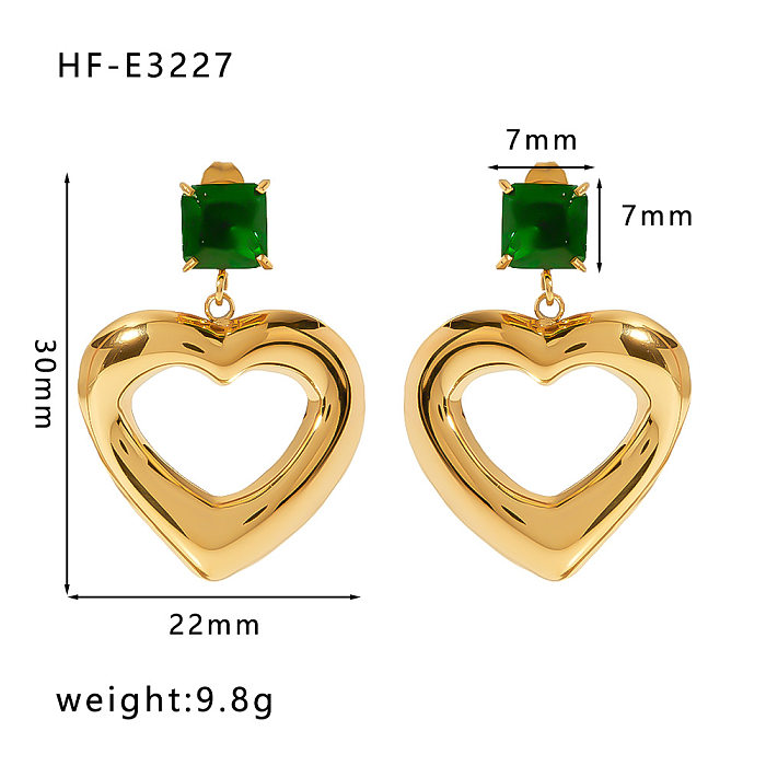 1 Pair Simple Style Round Heart Shape Inlay Stainless Steel Zircon Drop Earrings