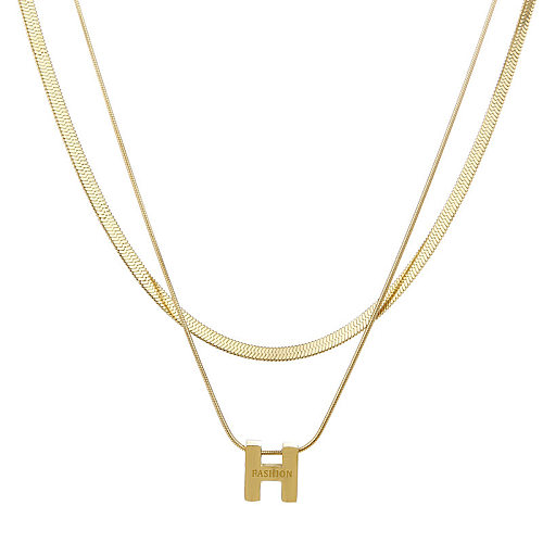 Punk Letter Stainless Steel Plating 18K Gold Plated Layered Necklaces