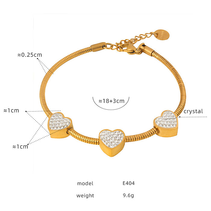 Streetwear-Armbänder in Tier-Herzform aus Titanstahl mit Perlenbeschichtung und Inlay aus künstlichem Diamant