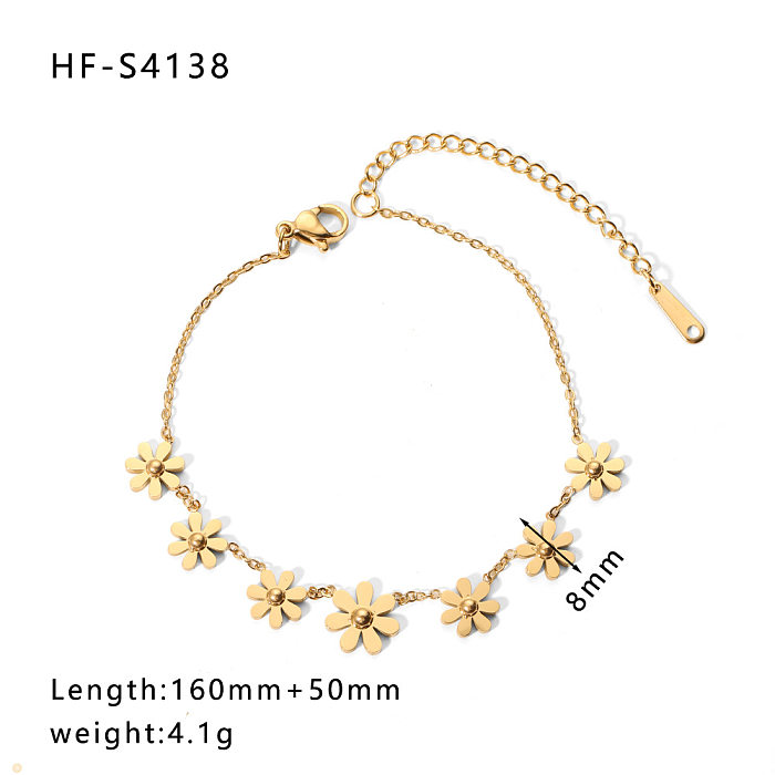 Casual Basic Geometric Flower Stainless Steel Plating 18K Gold Plated Bracelets