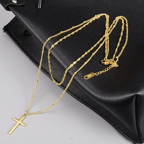 L253 Großhandel Doppelschicht Kreuz Überzogene 18 Karat Gold Edelstahl Halskette Europäischen Und Amerikanischen Stil Mode Kurze Halskette Weiblichen Stil