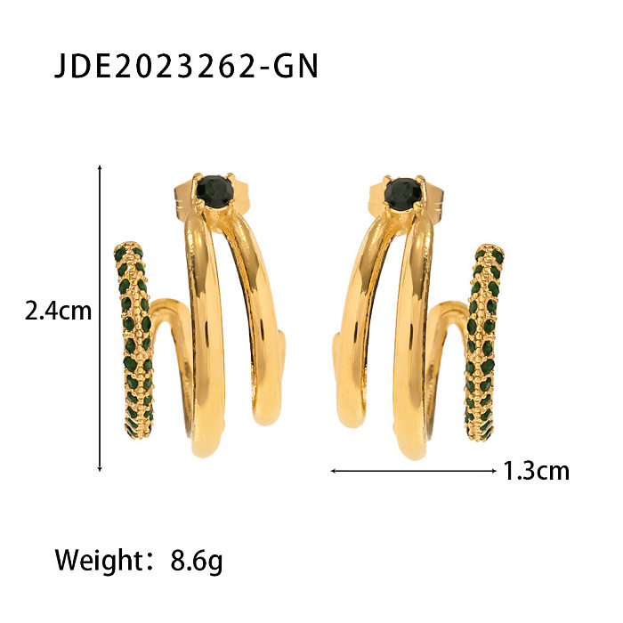Boucles d'oreilles tendance géométriques en acier inoxydable plaqué or avec diamants artificiels, 1 paire