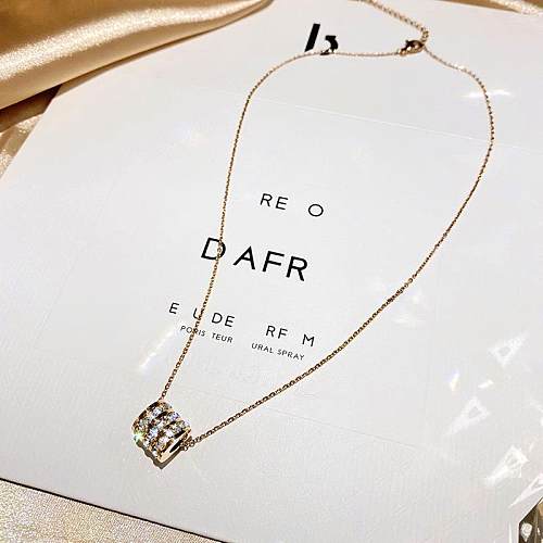 Simple Style Circle Stainless Steel Plating Inlay Artificial Diamond 18K Gold Plated Pendant Necklace