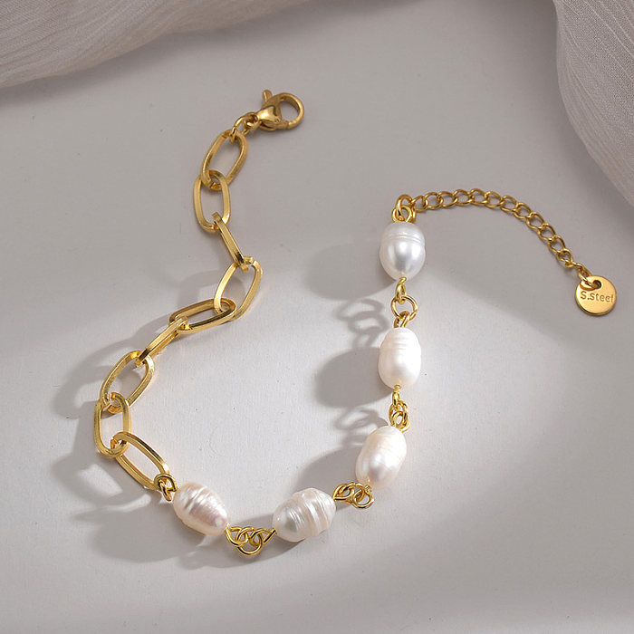 1 Stück elegante geometrische Edelstahl-Perlenarmbänder