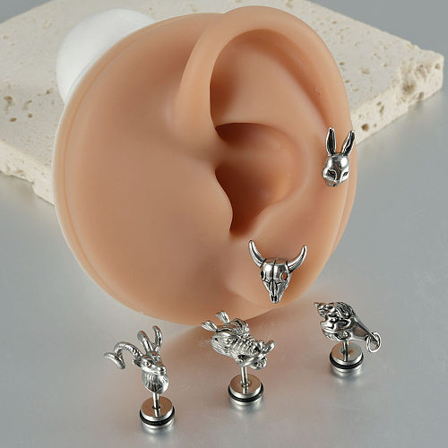 Boucles d'oreilles en acier inoxydable plaqué or, 1 pièce, Style Simple, lapin, bétail, mouton, cartilage