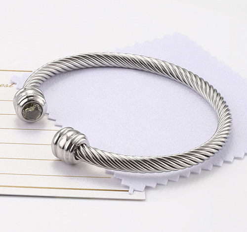 Titanium Steel Wire Rope Bracelet Twelve Birthstone Opening Adjustable Zircon Bangle
