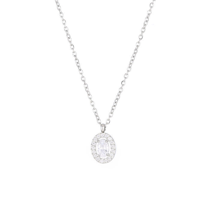 Simple Style Round Stainless Steel  White Gold Plated Gold Plated Zircon Pendant Necklace In Bulk