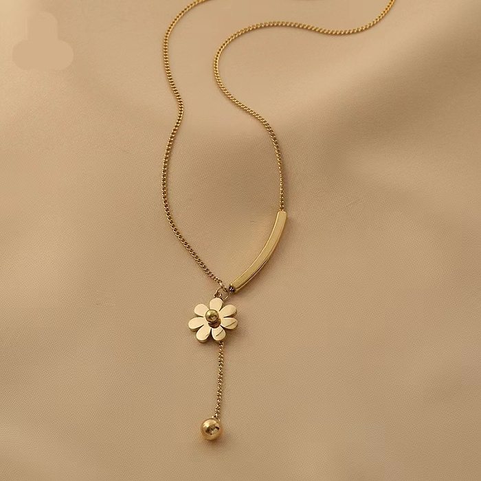 Collier pendentif en acier inoxydable avec fleur de style simple, en vrac