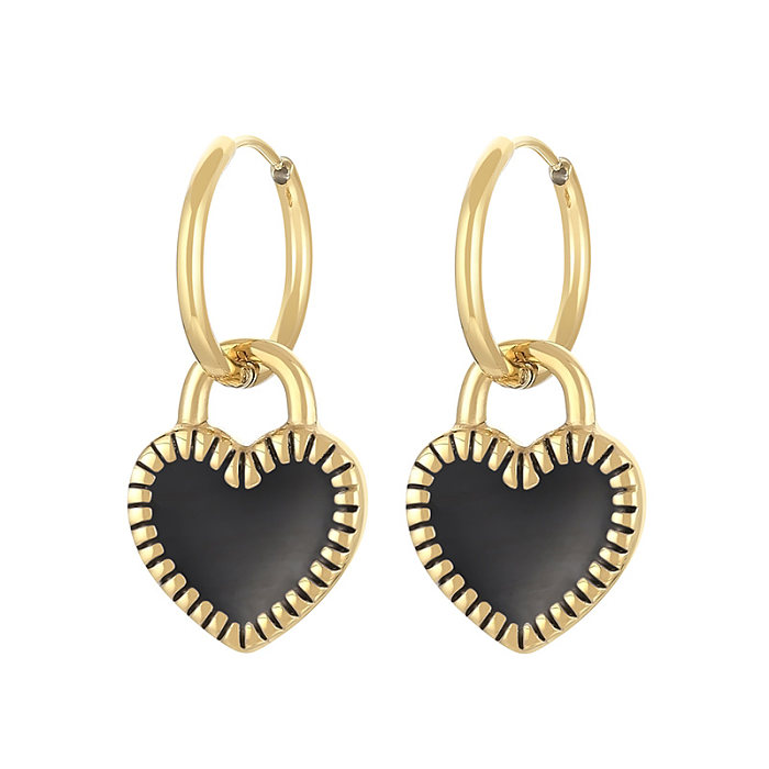 1 paire de boucles d'oreilles pendantes en acier inoxydable plaqué or 18 carats, Style moderne, Streetwear, en forme de cœur, plaqué époxy