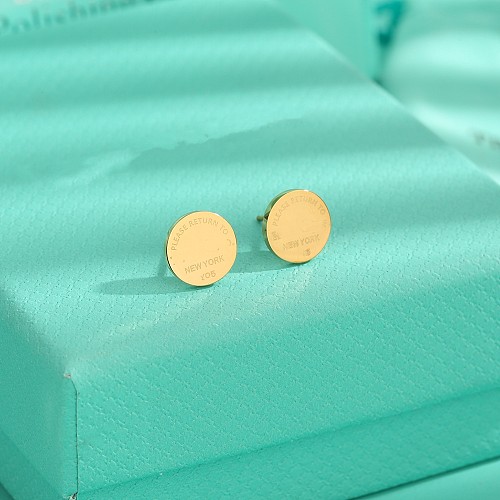 1 Pair Simple Style Classic Style Round Letter Carving Stainless Steel  Ear Studs