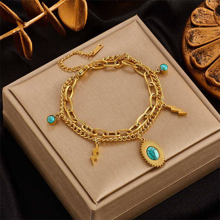 Fashion Oval Lightning Titanium Steel Layered Turquoise Bracelets