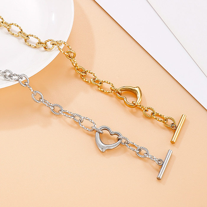 Fashion Jewelry Creative Peach Heart Stitching Chain Hollow Heart Pendant OT Buckle Bracelet