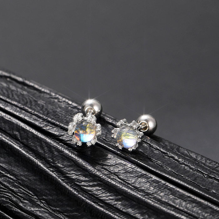 1 Pair Simple Style Shiny Round Star Heart Shape Stoving Varnish Inlay Stainless Steel  Zircon Ear Studs