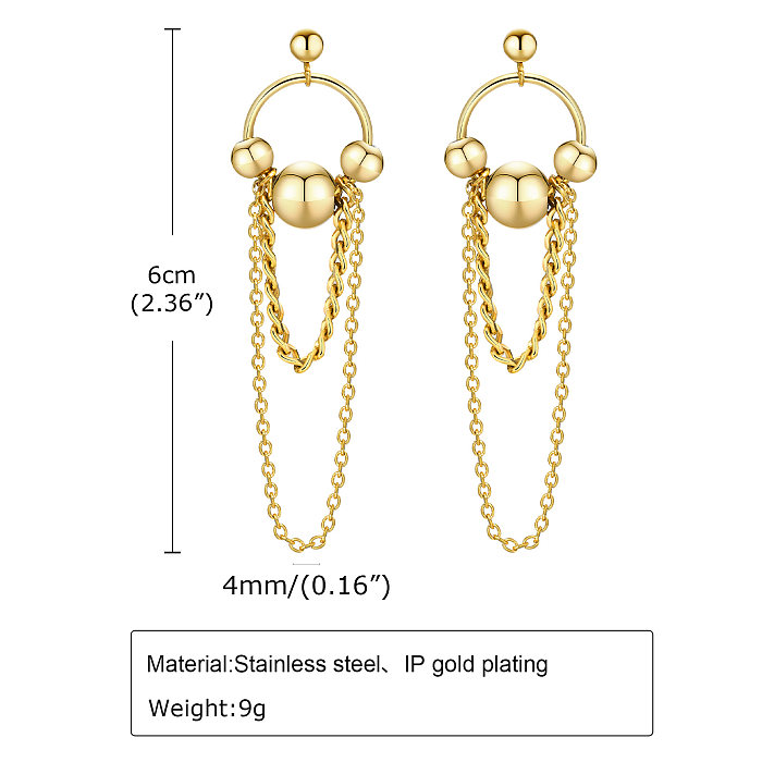 1 Pair Retro French Style Tassel Plating Stainless Steel  18K Gold Plated Drop Earrings