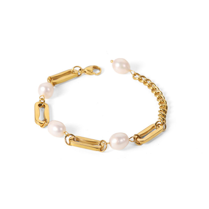 Großhandel mit geometrischen Armbändern aus Edelstahl im Vintage-Stil mit künstlichen Perlen