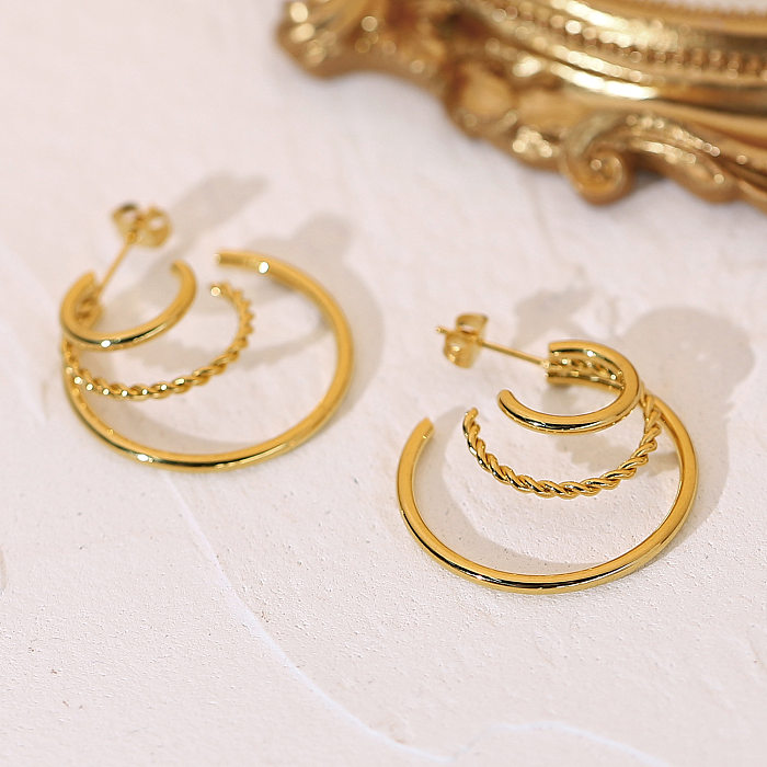 Boucles d'oreilles circulaires à trois couches en acier inoxydable, bijoux à la mode, vente en gros