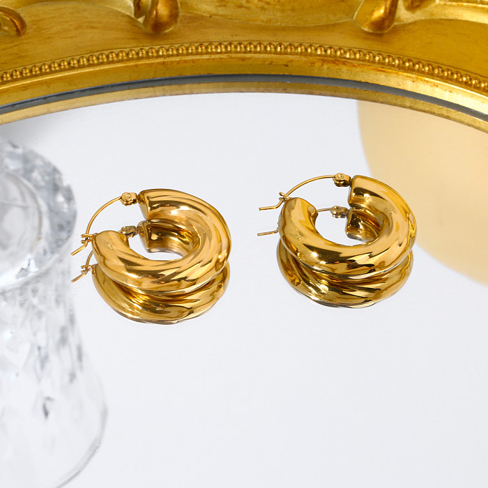 1 Paar Retro-Ohrringe im schlichten Spiralstreifen-Polierüberzug aus klobigem Edelstahl mit 18-Karat-Vergoldung