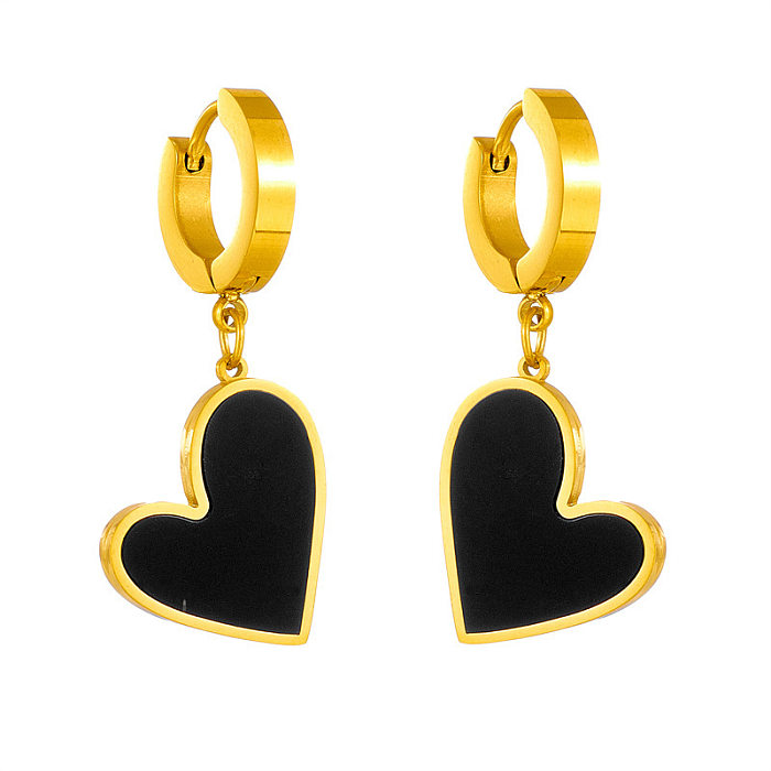 1 Pair Retro Simple Style Streetwear Heart Shape Stainless Steel Plating Drop Earrings
