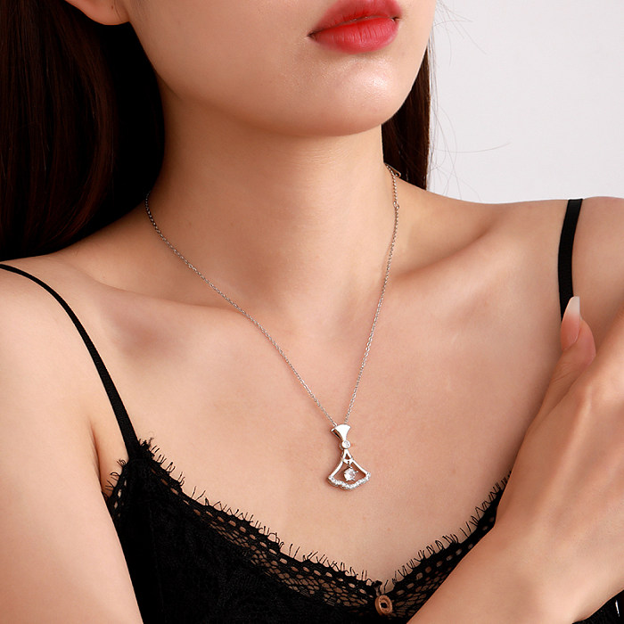 Basic Dresses Stainless Steel  Plating Inlay Zircon Silver Plated Pendant Necklace