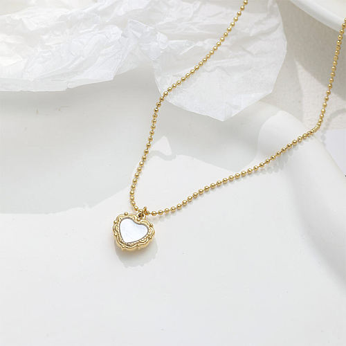 Elegant Lady Heart Shape Stainless Steel  Plating Inlay Shell 14K Gold Plated Pendant Necklace