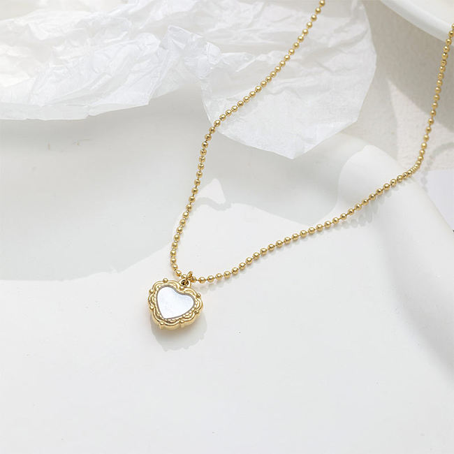 Elegante Damen-Anhänger-Halskette in Herzform, Edelstahl-Beschichtung, Muschel-14-Karat-Gold-Beschichtung