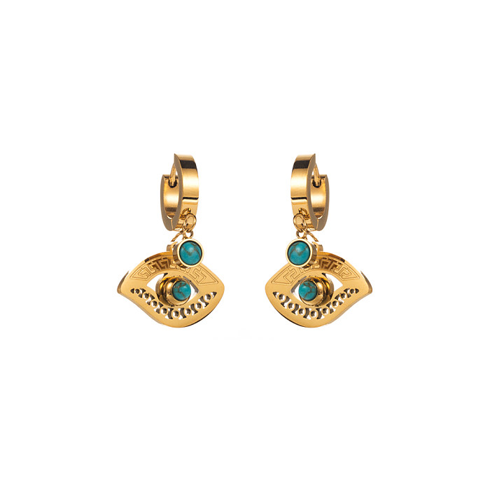 1 Pair Elegant Round Heart Shape Flower Inlay Stainless Steel Rhinestones Pearl Zircon Gold Plated Drop Earrings
