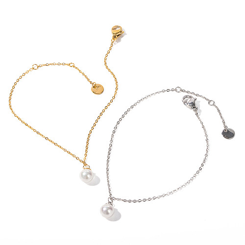 Lady Pearl Stainless Steel  Plating Inlay Artificial Pearls 18K Gold Plated Pendant Necklace