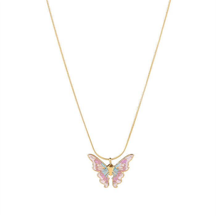 Casual Simple Style Butterfly Stainless Steel  Stainless Steel Polishing Plating Gold Plated Pendant Necklace
