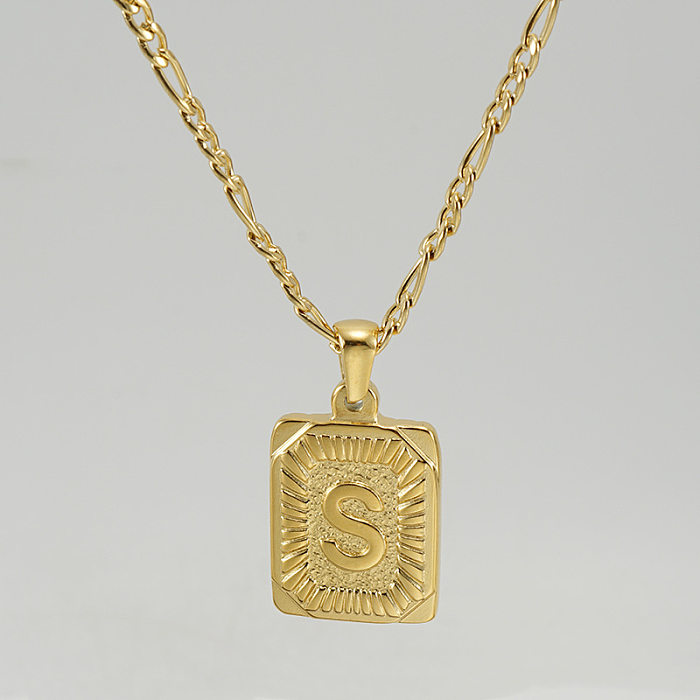 Fashion Letter Rectangle Stainless Steel Pendant Necklace Gold Plated Stainless Steel  Necklaces