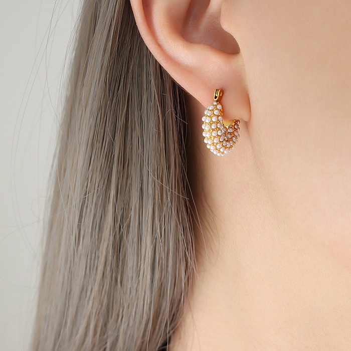 1 Pair Elegant Baroque Style U Shape Stainless Steel Plating Inlay Artificial Pearls 18K Gold Plated Earrings