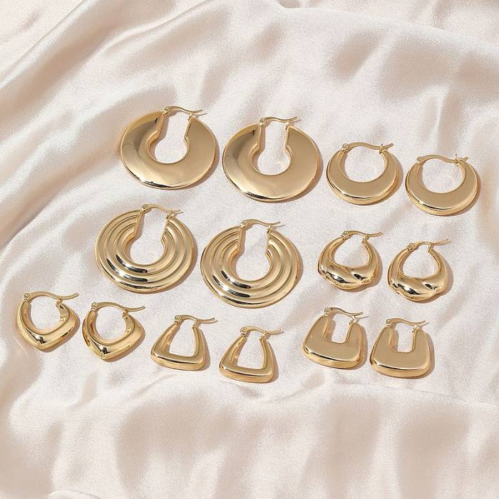 1 Pair Simple Style Solid Color Commute Geometric Semicircle Circle Plating Stainless Steel  18K Gold Plated Earrings