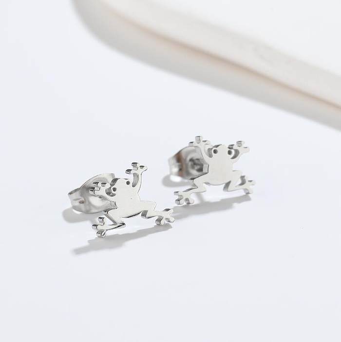 Brincos de orelha revestidos de aço inoxidável Fashion Frog 1 par