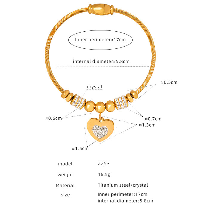 Casual Simple Style Star Heart Shape Butterfly Titanium Steel Plating Inlay Rhinestones 18K Gold Plated Bangle
