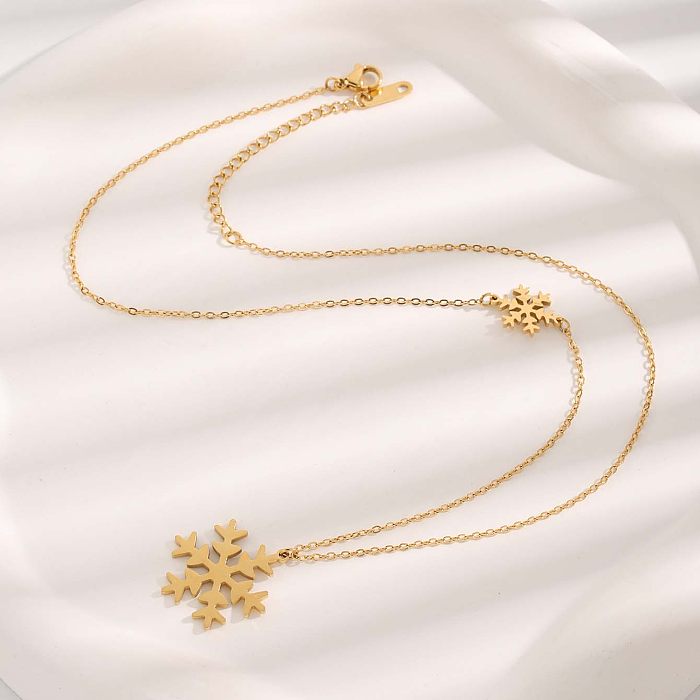 Luxurious Simple Style Bow Knot Snowflake Elk Stainless Steel Plating Inlay Zircon Gold Plated Pendant Necklace