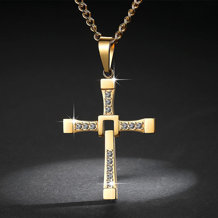 Collier pendentif en Zircon avec incrustation de croix en acier inoxydable de Style Simple