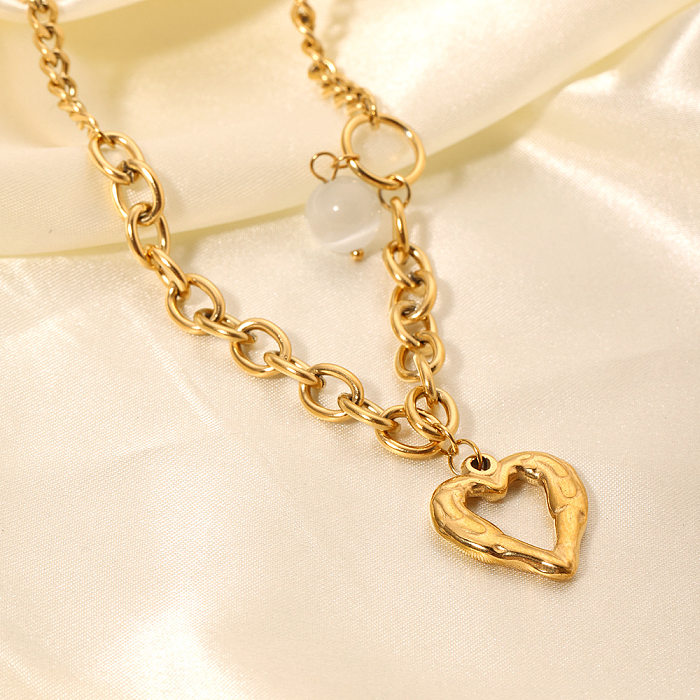 IG Style Sweet Heart Shape Stainless Steel  Plating 18K Gold Plated Pendant Necklace